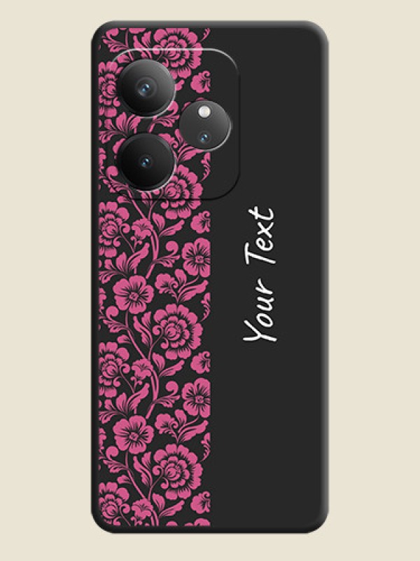 Custom Pink Floral Pattern Design With Custom Text On Space Black Custom Soft Matte Mobile Back Cover - Realme GT 6 - alternate view