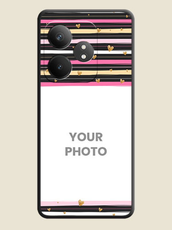 Custom Multicolor Lines and Golden Love Symbols Design on Photo On Space Black Custom Soft Matte Mobile Back Cover - Realme GT 6T 5G - alternate view