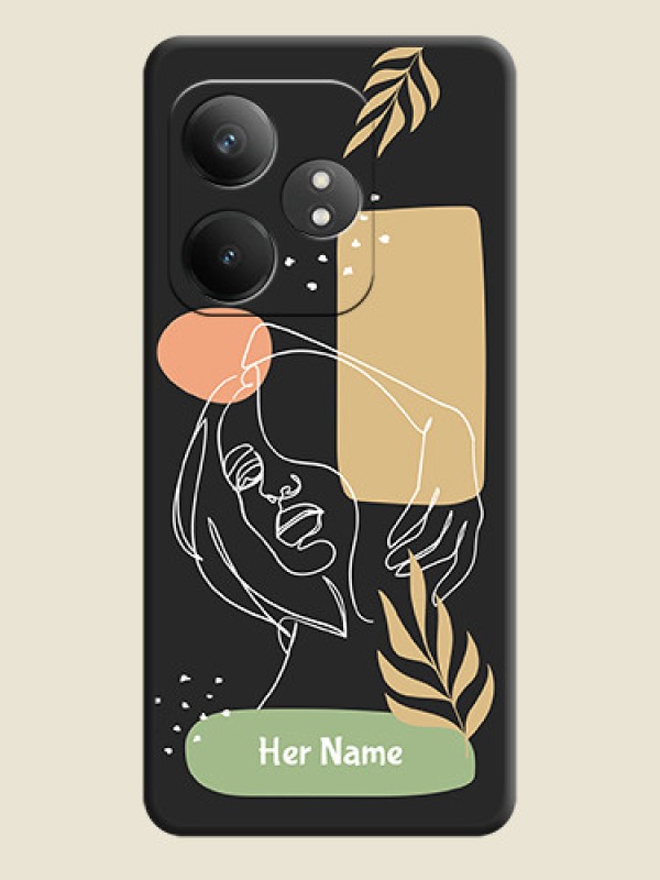 Custom Custom Text With Line Art Of Women & Leaves Design On Space Black Custom Soft Matte Mobile Back Cover - Realme GT 6T 5G - alternate view