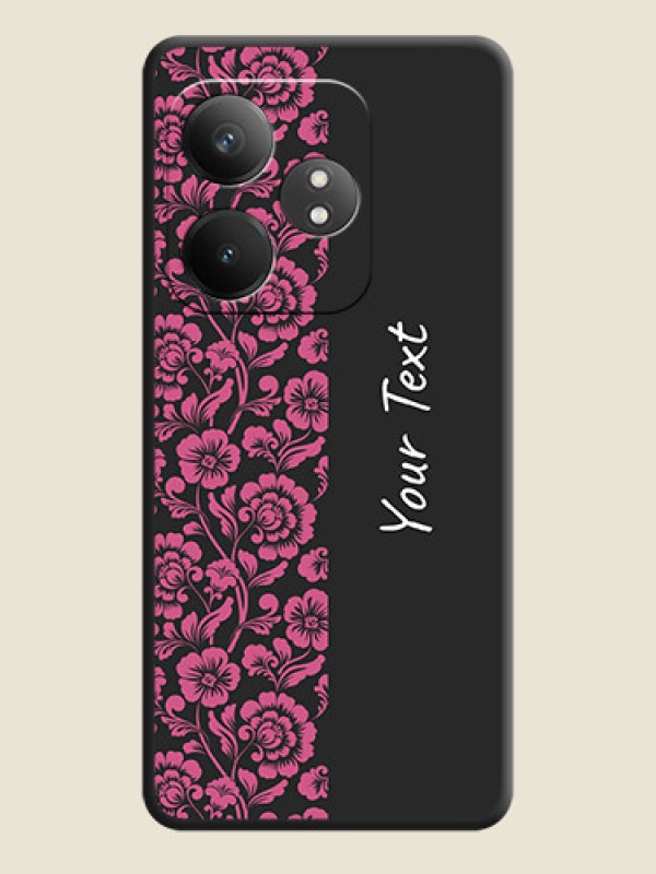 Custom Pink Floral Pattern Design With Custom Text On Space Black Custom Soft Matte Mobile Back Cover - Realme GT 6T 5G - alternate view