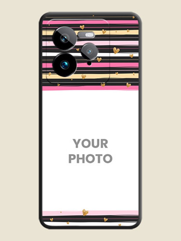 Custom Multicolor Lines and Golden Love Symbols Design on Photo On Space Black Custom Soft Matte Mobile Back Cover - Realme GT 7 Pro - alternate view