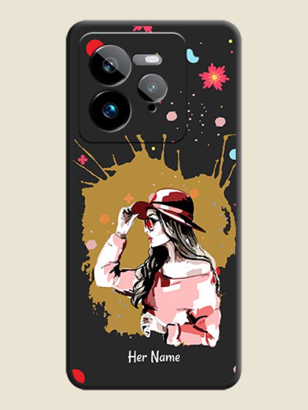Custom Mordern Lady With Color Splash Background With Custom Text On Space Black Custom Soft Matte Mobile Back Cover - Realme GT 7 Pro - alternate view