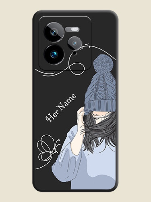 Custom Girl With Blue Winter Outfiit Custom Text Design On Space Black Custom Soft Matte Mobile Back Cover - Realme GT 7 Pro - alternate view