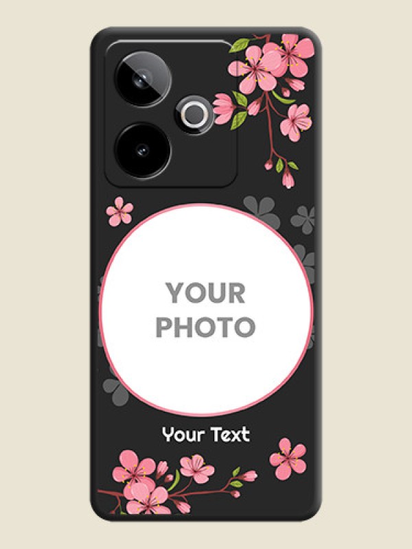 Custom Round Image with Pink Color Floral Design on Photo On Space Black Custom Soft Matte Mobile Back Cover - Realme GT 7T 5G - alternate view