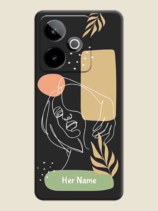 Custom Custom Text With Line Art Of Women & Leaves Design On Space Black Custom Soft Matte Mobile Back Cover - Realme GT 7T 5G - alternate view