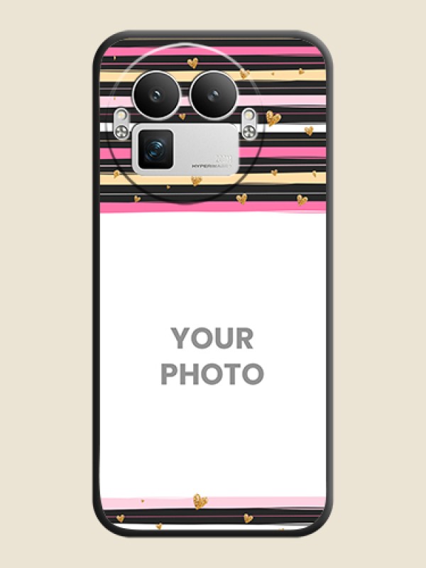 Custom Multicolor Lines and Golden Love Symbols Design on Photo On Space Black Custom Soft Matte Mobile Back Cover - Realme GT 8 Pro - alternate view