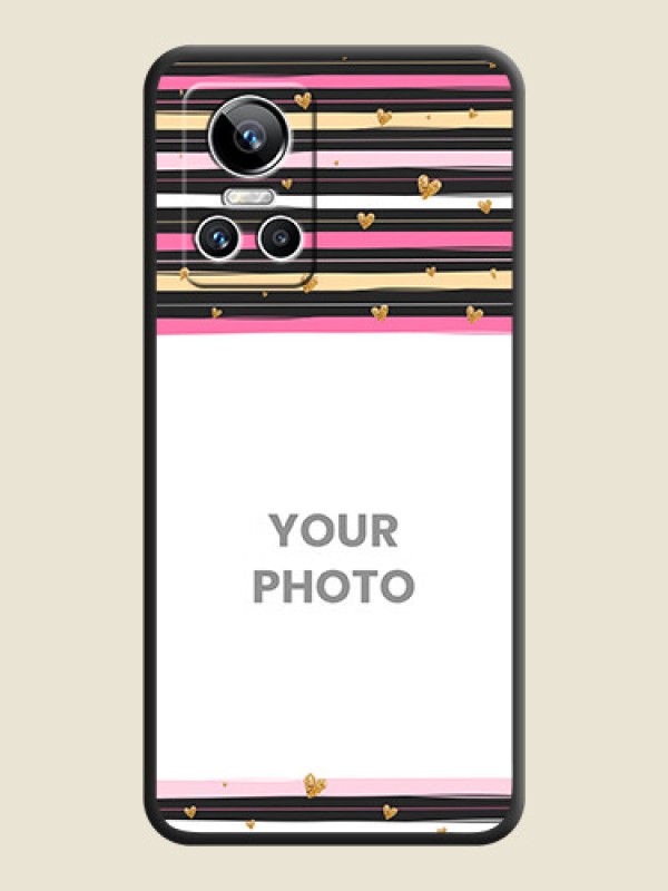 Custom Multicolor Lines and Golden Love Symbols Design on Photo on Space Black Soft Matte Mobile Cover - Realme GT Neo 3 150W - alternate view