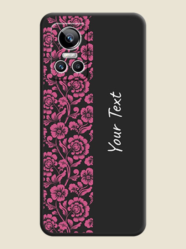 Custom Pink Floral Pattern Design With Custom Text On Space Black Personalized Soft Matte Phone Covers -Realme Gt Neo 3 150W - alternate view