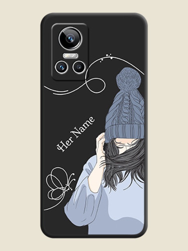 Custom Girl With Blue Winter Outfiit Custom Text Design On Space Black Personalized Soft Matte Phone Covers -Realme Gt Neo 3 150W - alternate view