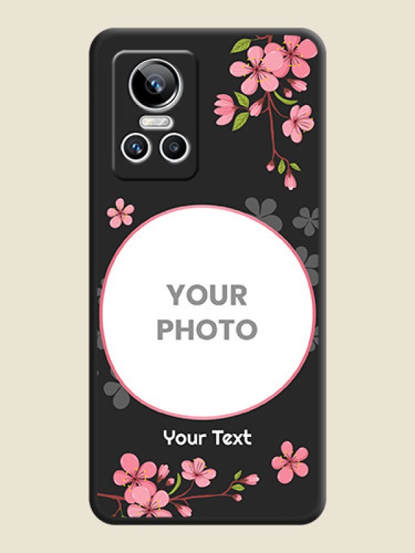 Custom Round Image with Pink Color Floral Design on Photo on Space Black Soft Matte Back Cover - Realme GT Neo 3 - alternate view