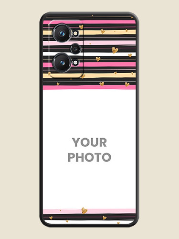 Custom Multicolor Lines and Golden Love Symbols Design on Photo on Space Black Soft Matte Mobile Cover - Realme GT Neo 3T - alternate view