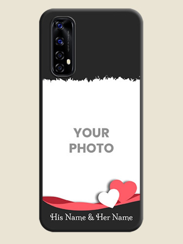 Custom Pin Color Love Shaped Ribbon Design with Text on Space Black Custom Soft Matte Phone Back Cover - Realme Narzo 20 Pro - alternate view