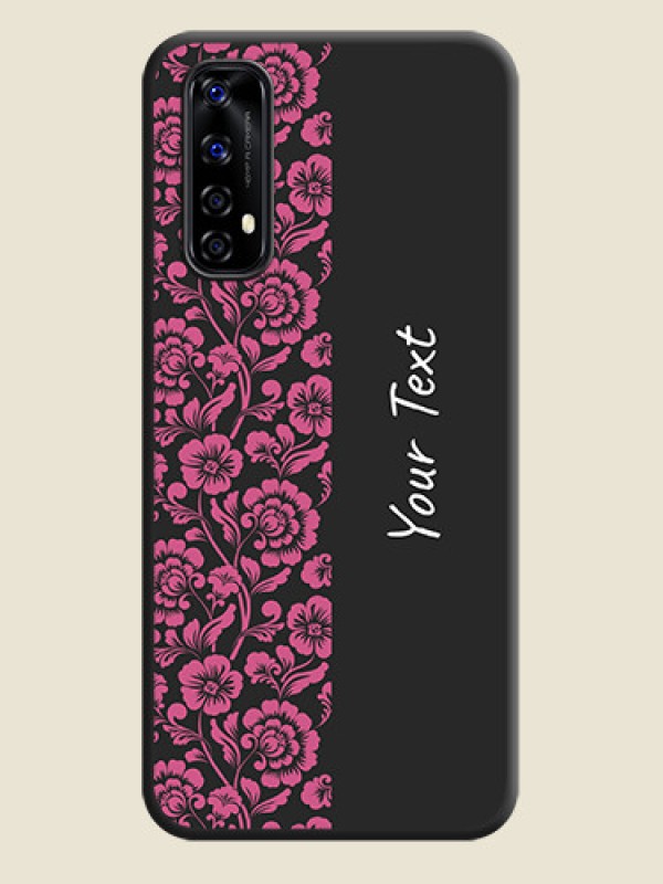 Custom Pink Floral Pattern Design With Custom Text On Space Black Personalized Soft Matte Phone Covers -Realme Narzo 20 Pro - alternate view