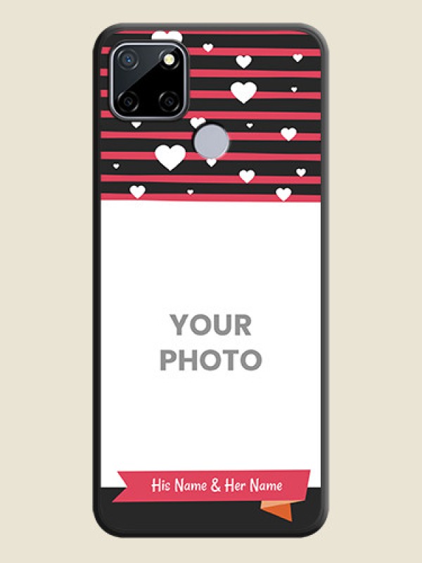 Custom White Color Love Symbols with Pink Lines Pattern on Space Black Custom Soft Matte Phone Cases - Realme Narzo 30A  - alternate view