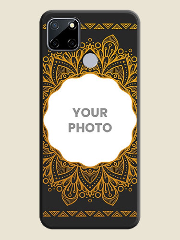 Custom Round Image with Floral Design on Photo on Space Black Soft Matte Mobile Cover - Realme Narzo 30A  - alternate view