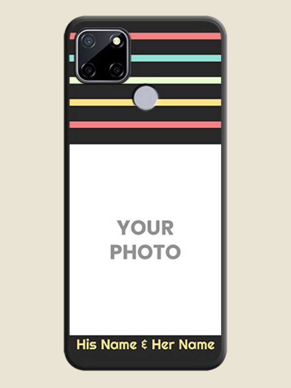 Custom Color Stripes with Photo and Text on Photo on Space Black Soft Matte Mobile Case - Realme Narzo 30A  - alternate view