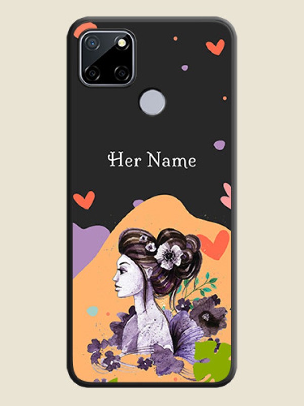 Custom Namecase For Her With Fancy Lady Image On Space Black Personalized Soft Matte Phone Covers -Realme Narzo 30A - alternate view