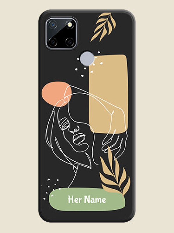 Custom Custom Text With Line Art Of Women & Leaves Design On Space Black Personalized Soft Matte Phone Covers -Realme Narzo 30A - alternate view