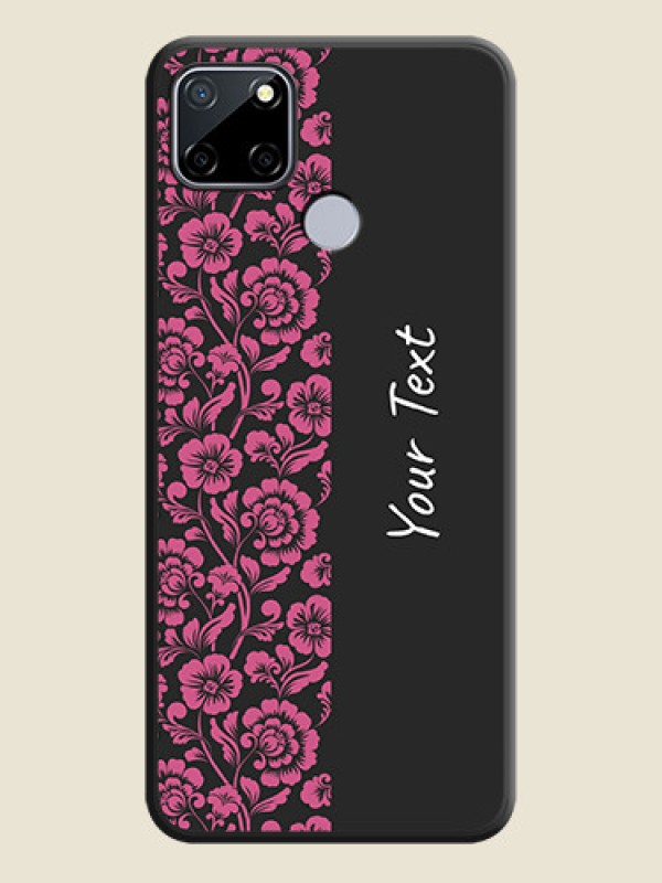 Custom Pink Floral Pattern Design With Custom Text On Space Black Personalized Soft Matte Phone Covers -Realme Narzo 30A - alternate view