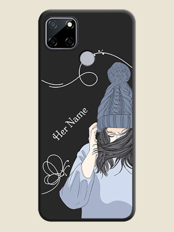 Custom Girl With Blue Winter Outfiit Custom Text Design On Space Black Personalized Soft Matte Phone Covers -Realme Narzo 30A - alternate view