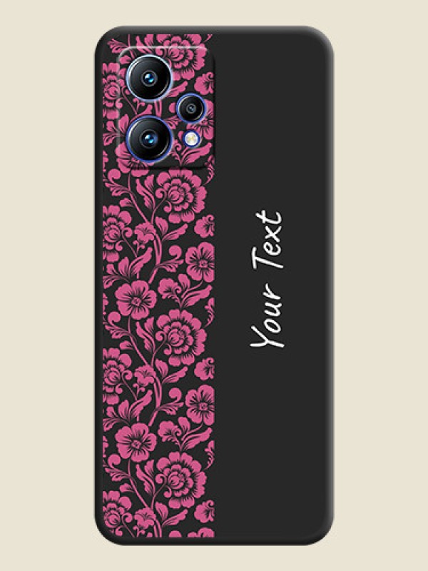 Custom Pink Floral Pattern Design With Custom Text On Space Black Personalized Soft Matte Phone Covers -Realme Narzo 50 Pro 5G - alternate view