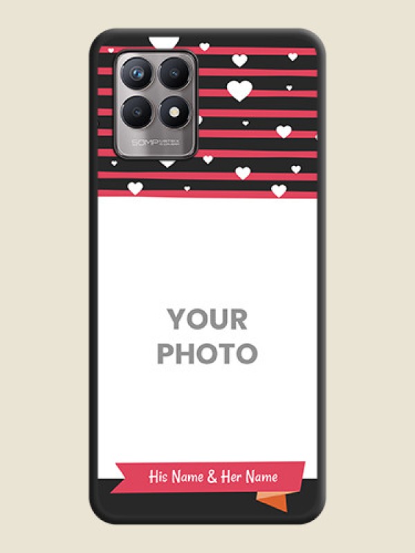 Custom White Color Love Symbols with Pink Lines Pattern on Space Black Custom Soft Matte Phone Cases - Realme Narzo 50 - alternate view