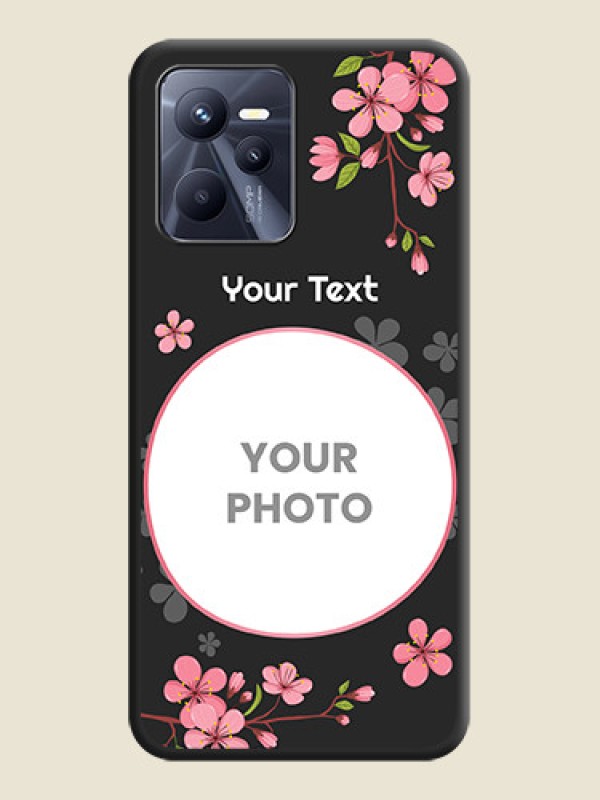 Custom Round Image with Pink Color Floral Design on Photo on Space Black Soft Matte Back Cover - Realme Narzo 50A Prime - alternate view