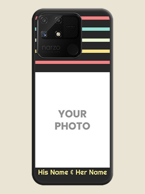 Custom Color Stripes with Photo and Text on Photo on Space Black Soft Matte Mobile Case - Realme Narzo 50A - alternate view