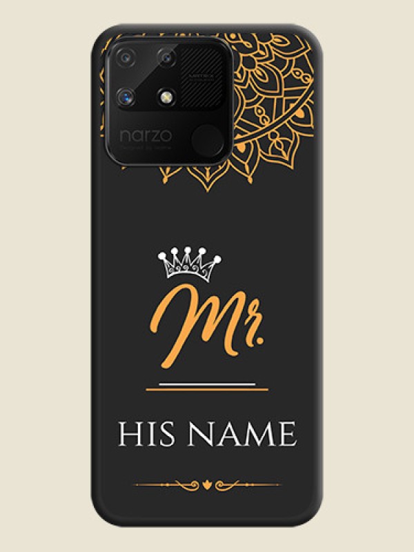 Custom Mr Name with Floral Design  on Personalised Space Black Soft Matte Cases - Realme Narzo 50A - alternate view