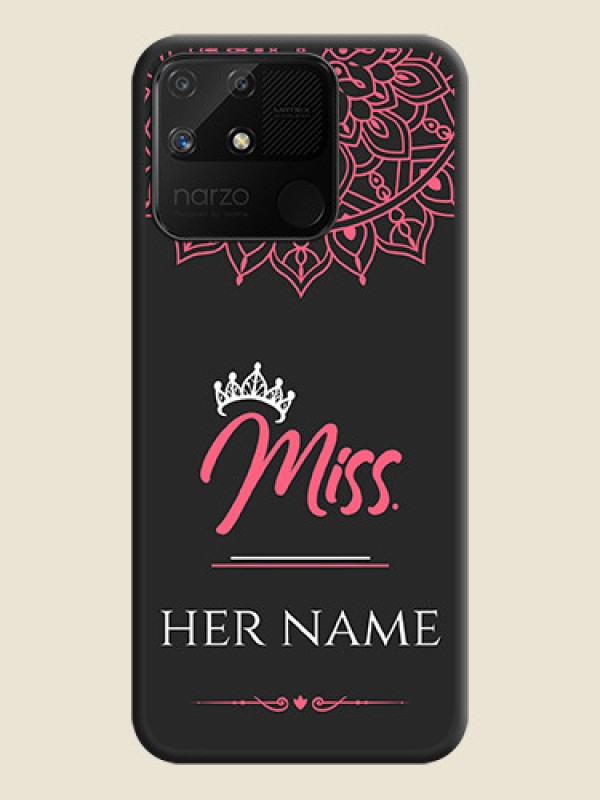 Custom Mrs Name with Floral Design on Space Black Personalized Soft Matte Phone Covers - Realme Narzo 50A - alternate view