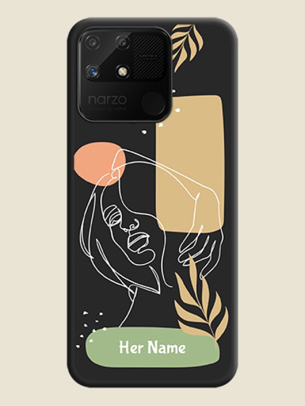 Custom Custom Text With Line Art Of Women & Leaves Design On Space Black Personalized Soft Matte Phone Covers -Realme Narzo 50A - alternate view