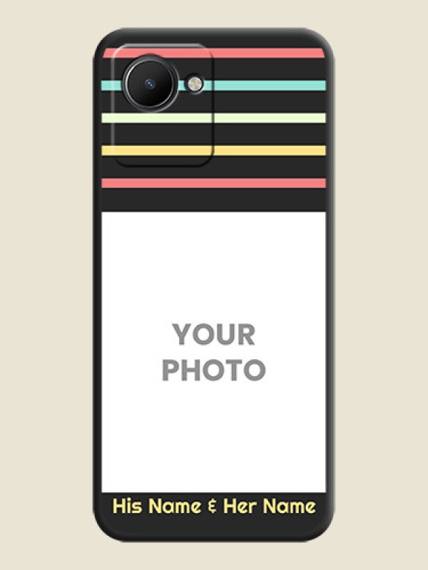 Custom Color Stripes with Photo and Text on Photo on Space Black Soft Matte Mobile Case - Narzo 50i Prime - alternate view