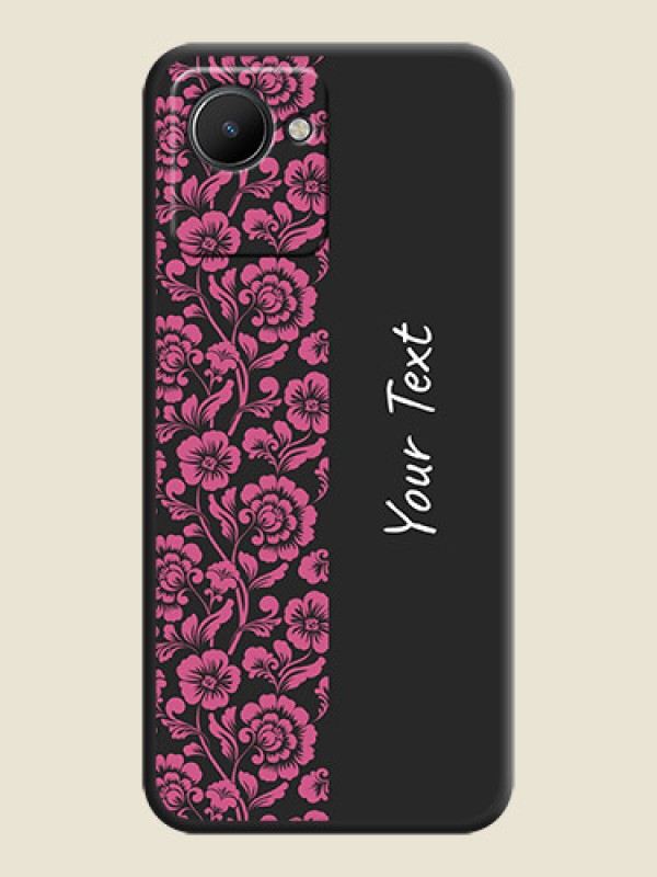 Custom Pink Floral Pattern Design With Custom Text On Space Black Personalized Soft Matte Phone Covers -Realme Narzo 50I Prime - alternate view