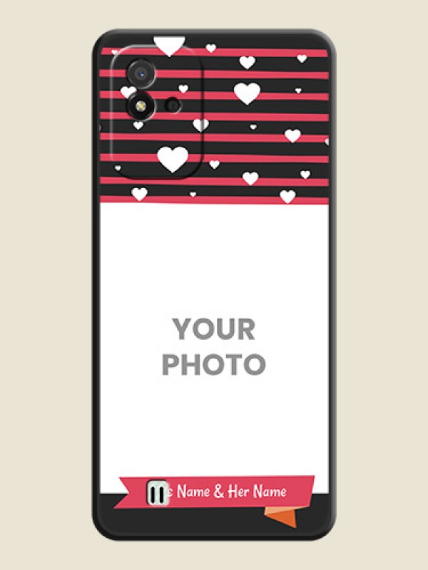 Custom White Color Love Symbols with Pink Lines Pattern on Space Black Custom Soft Matte Phone Cases - Realme Narzo 50i - alternate view