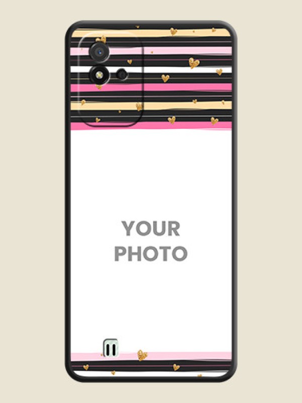 Custom Multicolor Lines and Golden Love Symbols Design on Photo on Space Black Soft Matte Mobile Cover - Realme Narzo 50i - alternate view