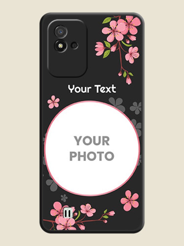Custom Round Image with Pink Color Floral Design on Photo on Space Black Soft Matte Back Cover - Realme Narzo 50i - alternate view