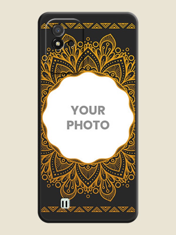 Custom Round Image with Floral Design on Photo on Space Black Soft Matte Mobile Cover - Realme Narzo 50i - alternate view