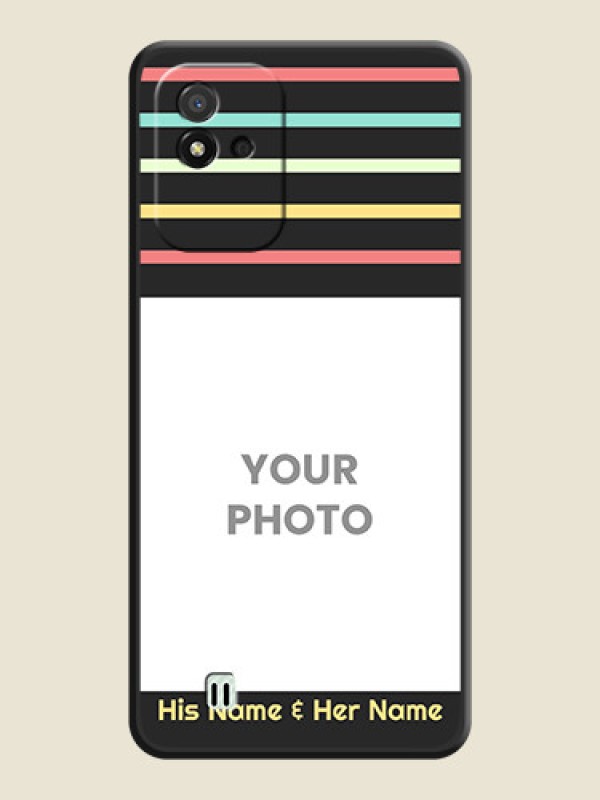 Custom Color Stripes with Photo and Text on Photo on Space Black Soft Matte Mobile Case - Realme Narzo 50i - alternate view
