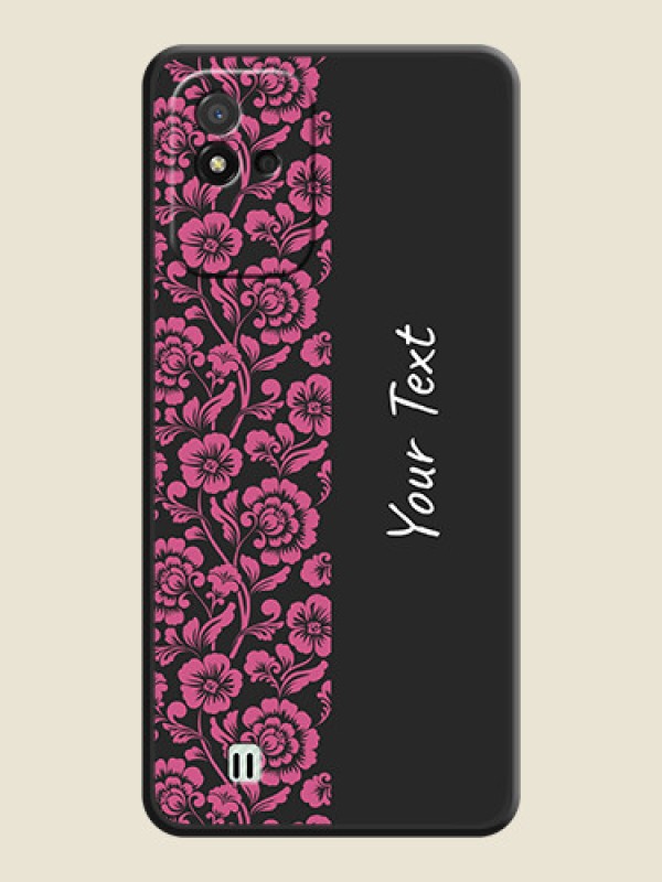 Custom Pink Floral Pattern Design With Custom Text On Space Black Personalized Soft Matte Phone Covers -Realme Narzo 50I - alternate view