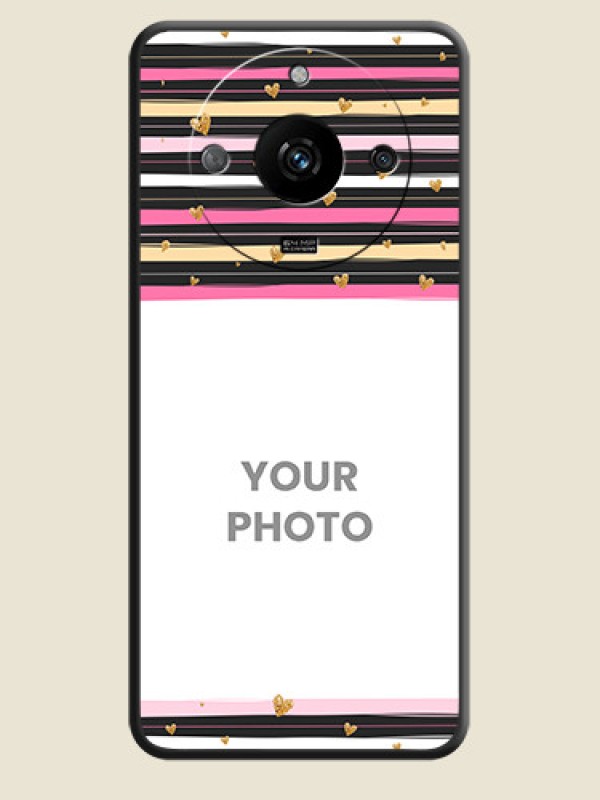 Custom Multicolor Lines and Golden Love Symbols Design - Photo on Space Black Soft Matte Mobile Cover - Realme Narzo 60 5G - alternate view