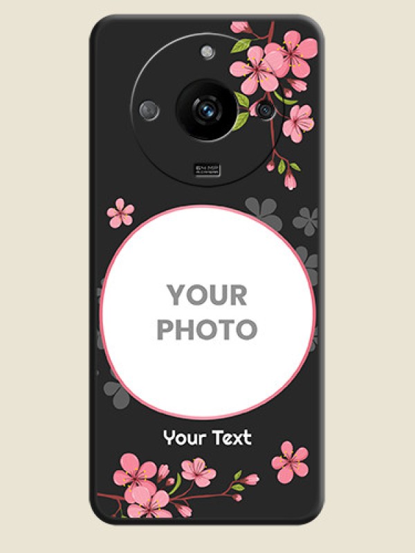 Custom Round Image with Pink Color Floral Design - Photo on Space Black Soft Matte Back Cover - Realme Narzo 60 5G - alternate view