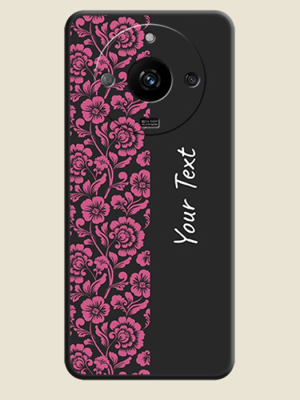 Custom Pink Floral Pattern Design With Custom Text On Space Black Personalized Soft Matte Phone Covers - Realme Narzo 60 5G - alternate view