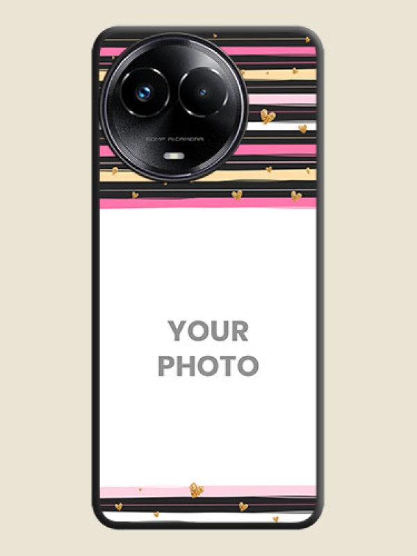 Custom Multicolor Lines and Golden Love Symbols Design on Photo On Space Black Custom Soft Matte Mobile Back Cover - Narzo 60X 5G - alternate view