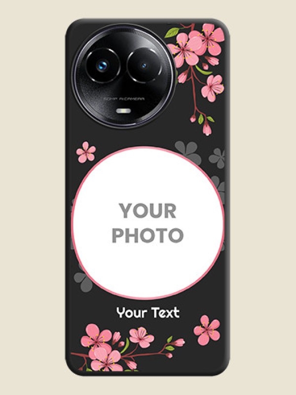 Custom Round Image with Pink Color Floral Design on Photo On Space Black Custom Soft Matte Mobile Back Cover - Narzo 60X 5G - alternate view