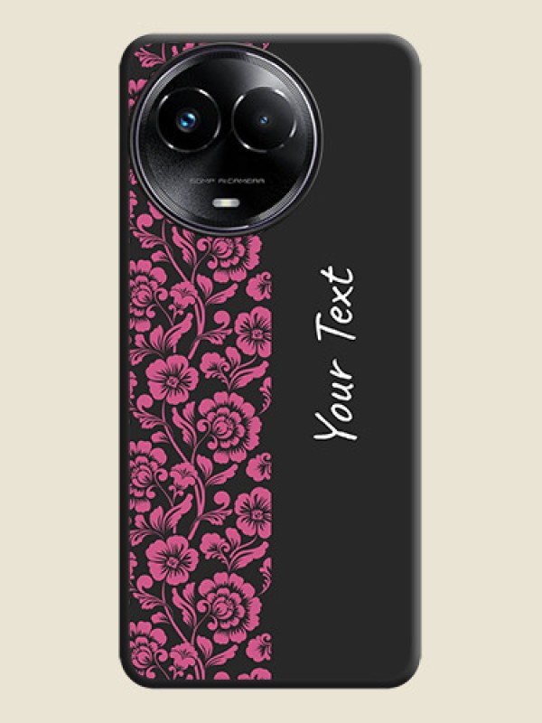 Custom Pink Floral Pattern Design With Custom Text On Space Black Custom Soft Matte Mobile Back Cover - Narzo 60X 5G - alternate view
