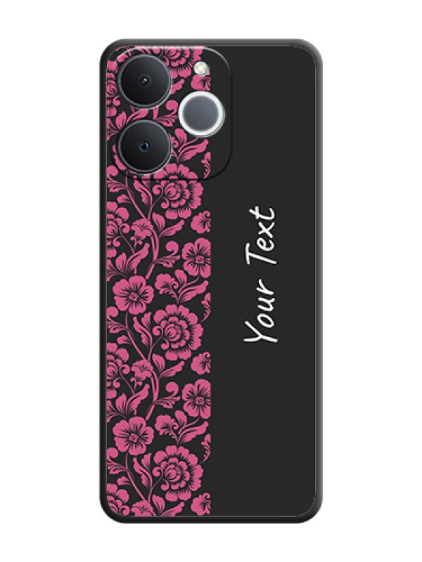 Custom Pink Floral Pattern Design With Custom Text On Space Black Custom Soft Matte Mobile Back Cover - Realme Narzo 80 Lite 4G - alternate view
