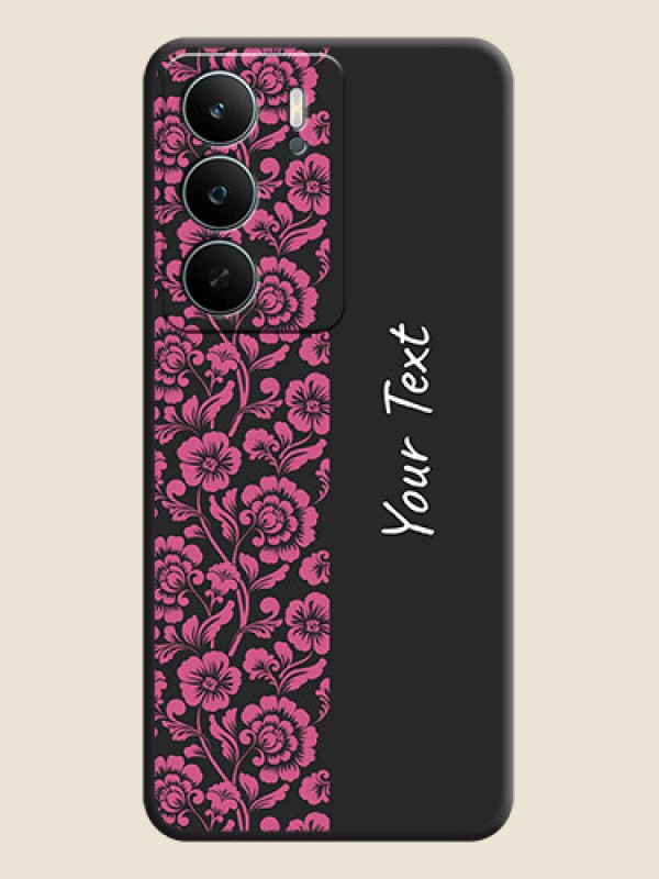 Custom Pink Floral Pattern Design With Custom Text On Space Black Custom Soft Matte Mobile Back Cover - Narzo 80 Lite - alternate view