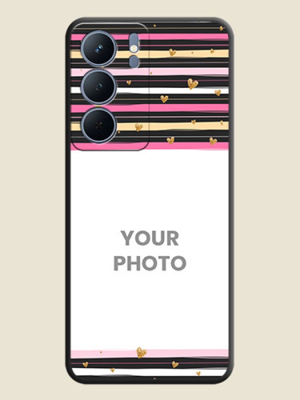 Custom Multicolor Lines and Golden Love Symbols Design on Photo On Space Black Custom Soft Matte Mobile Back Cover - Narzo 80x 5G - alternate view