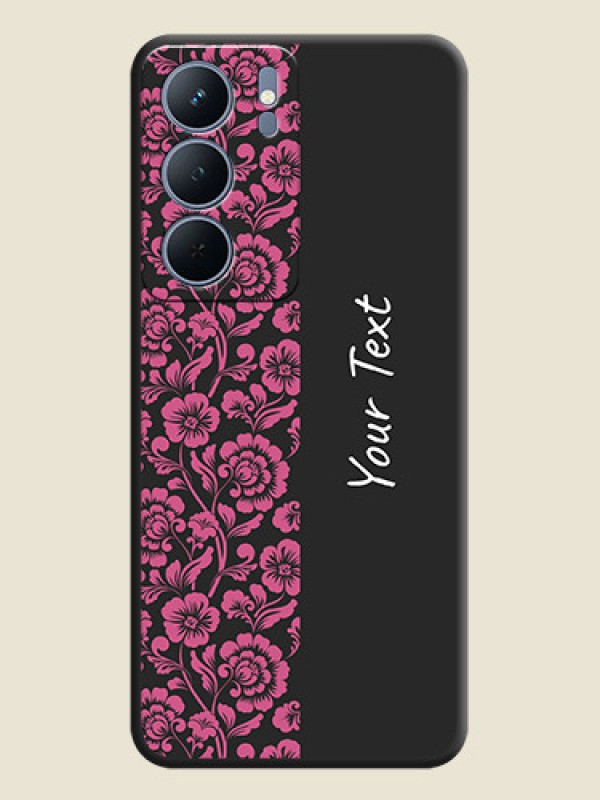 Custom Pink Floral Pattern Design With Custom Text On Space Black Custom Soft Matte Mobile Back Cover - Narzo 80x 5G - alternate view