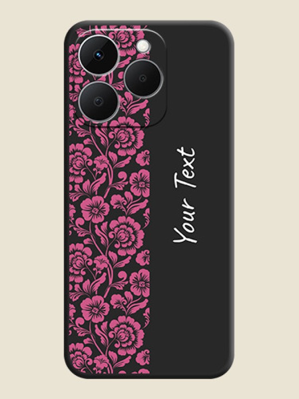 Custom Pink Floral Pattern Design With Custom Text On Space Black Custom Soft Matte Mobile Back Cover - Realme Narzo 90 5G - alternate view